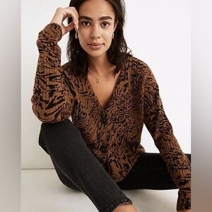 NWT Madewell Tigerized Cameron Ribbed Cardigan Sweater in Coziest Yarn Sz XS